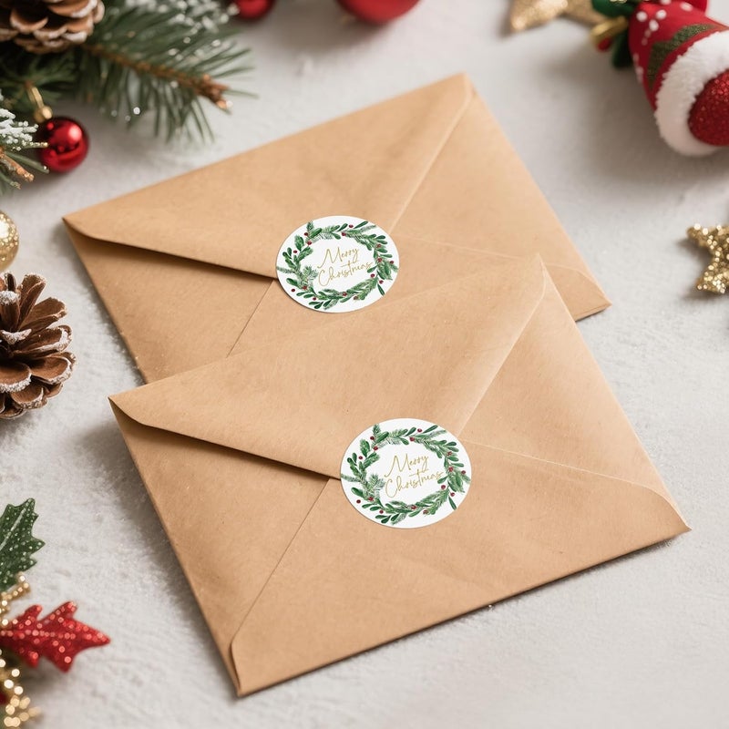 Alynta Merry Christmas Stickers - 2 Inch Holiday Stickers 120Pcs Large Round Christmas Card Sticker Labels Xmas Holly Berries Wreath Sticker for Envelope Seals Card Ornament (Gold) - Image 4